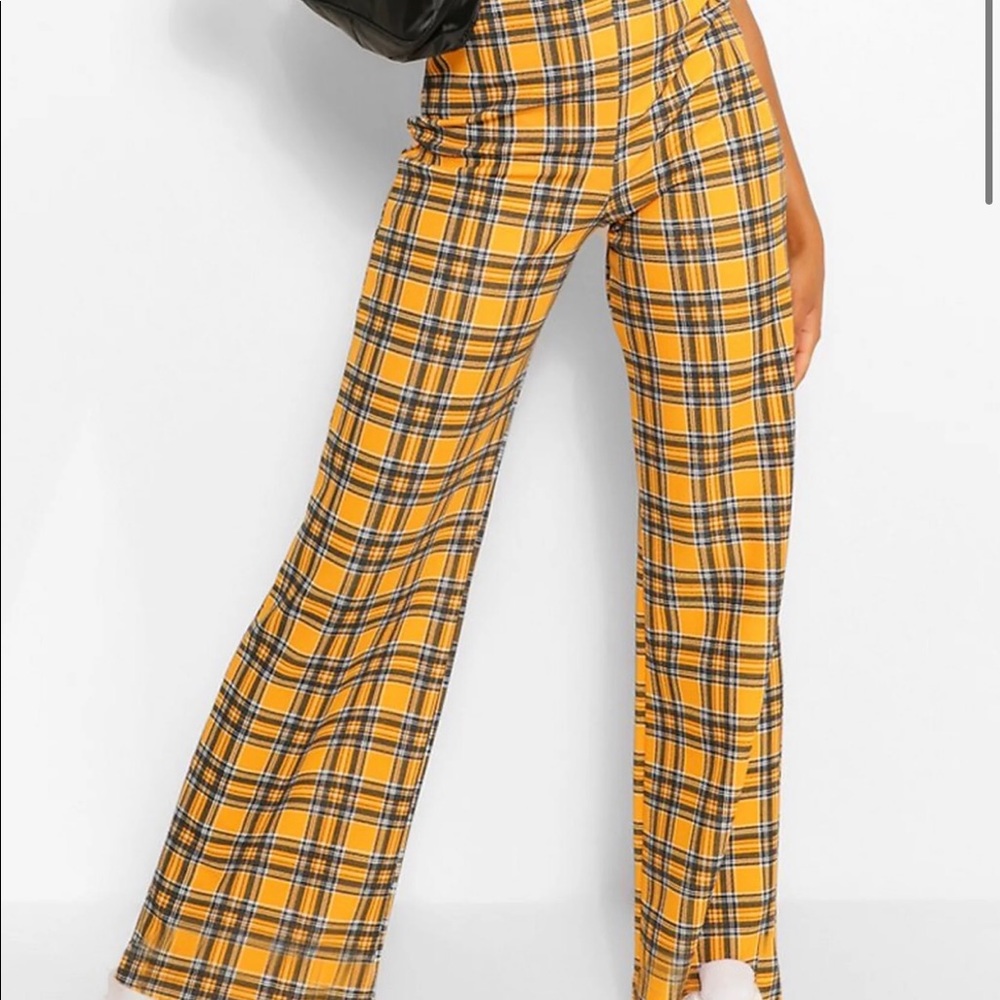Yellow checkered wide leg pants